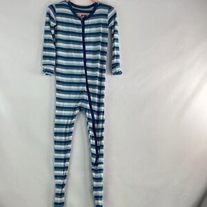Kickee Pants blue white stripe zipper footed pajama 3T